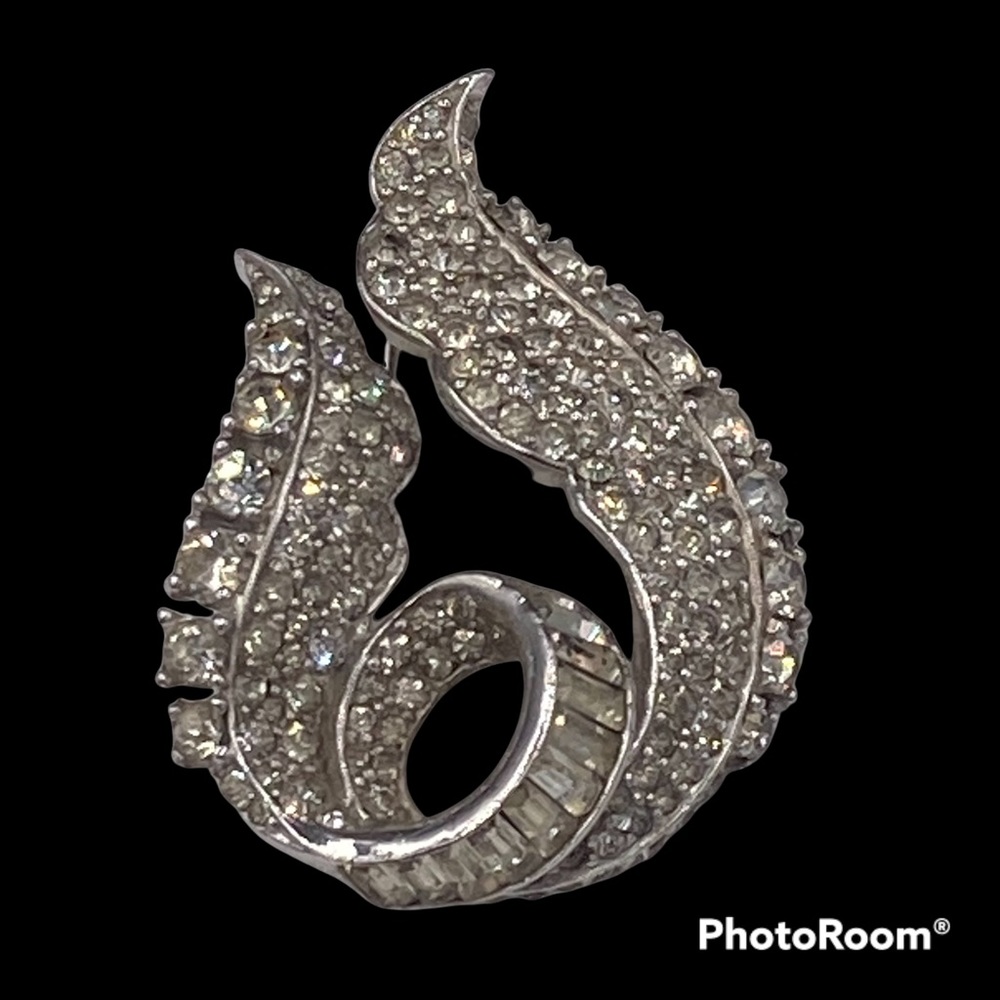 Vintage Jomaz Rhinestone Double  Leaf Brooch